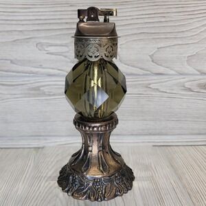 Table Lighter Faceted Amber Glass Orb Ornate Grape Base Japan Hollywood MCM Vtg